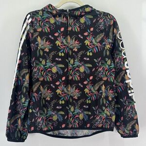 Adidas Neo Black Floral Hooded Zip Up Windbreaker Jacket Large